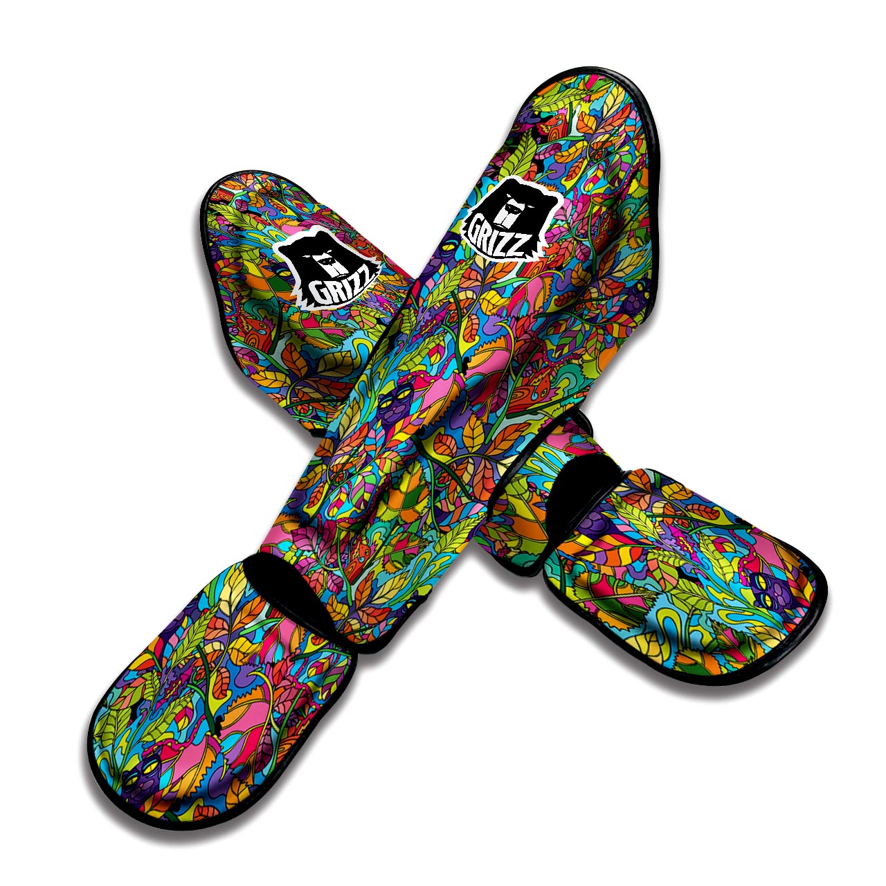 Psychedelic Jungle Forest Floral Muay Thai Shin Guard-grizzshop