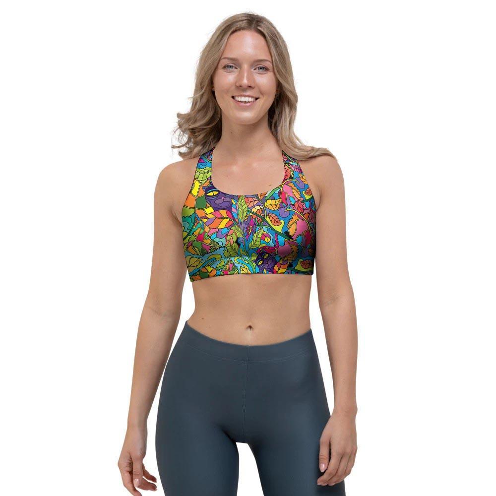 Psychedelic Jungle Forest Floral Sports Bra-grizzshop