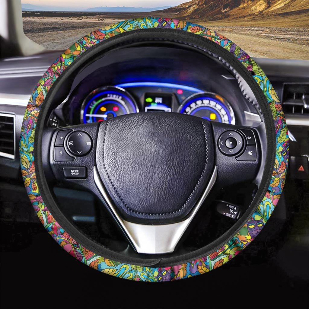 Psychedelic Jungle Forest Floral Steering Wheel Cover-grizzshop