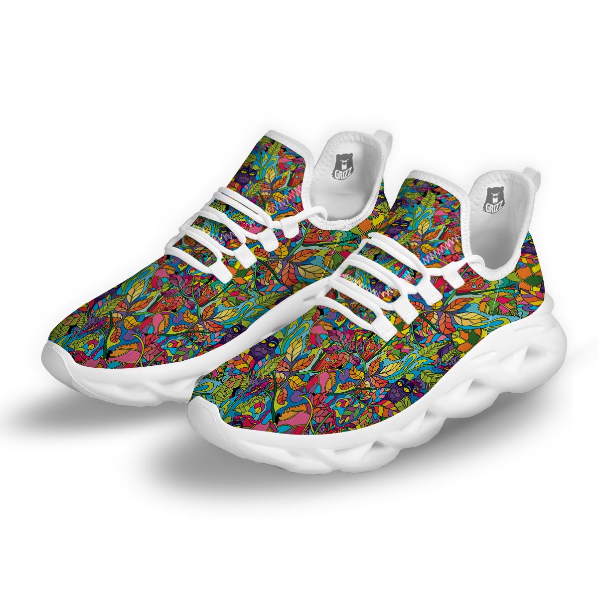 Psychedelic Jungle Forest Floral White Running Shoes-grizzshop