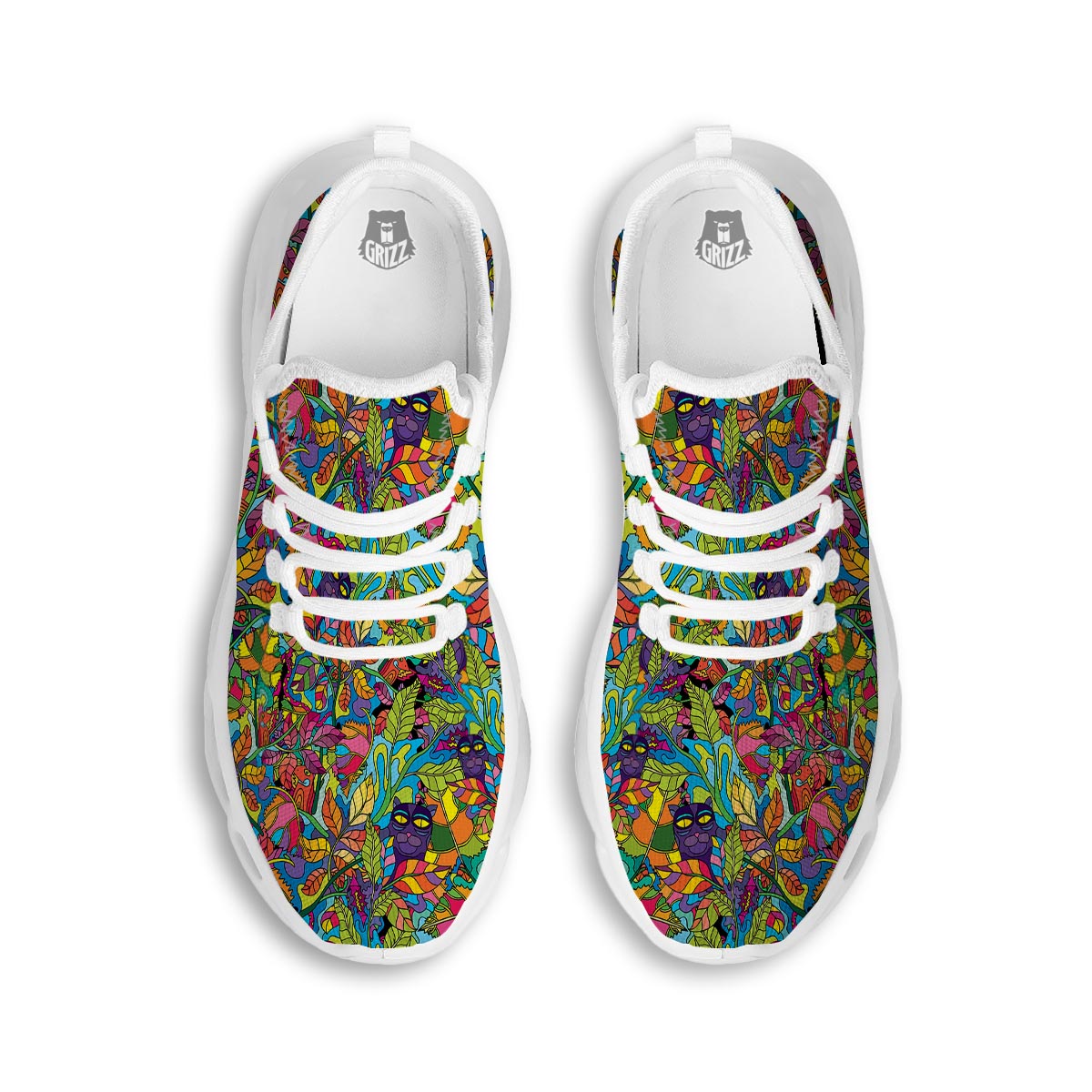 Psychedelic Jungle Forest Floral White Running Shoes-grizzshop