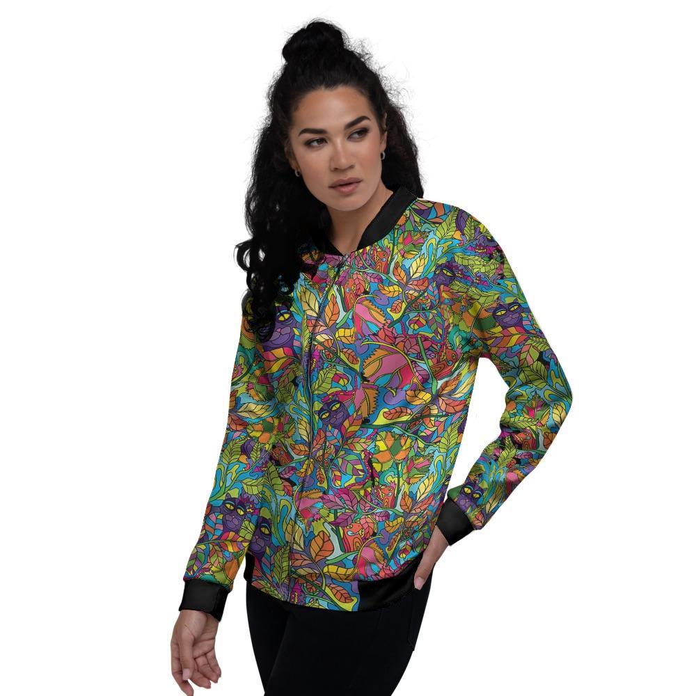 Psychedelic Jungle Forest Floral Women's Bomber Jacket-grizzshop