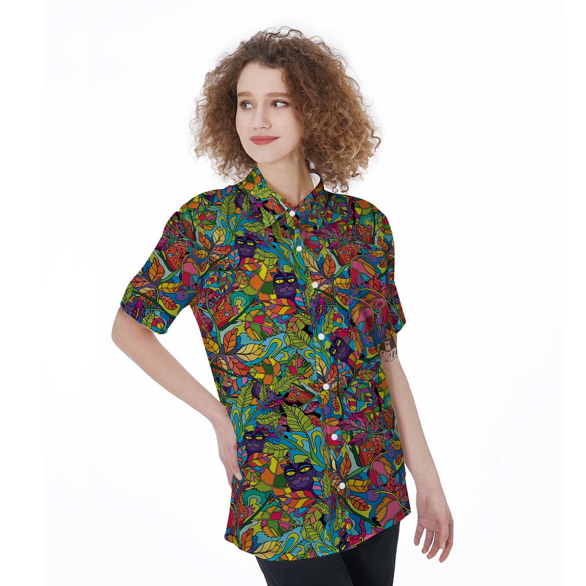 Psychedelic Jungle Forest Floral Women's Short Sleeve Shirts-grizzshop