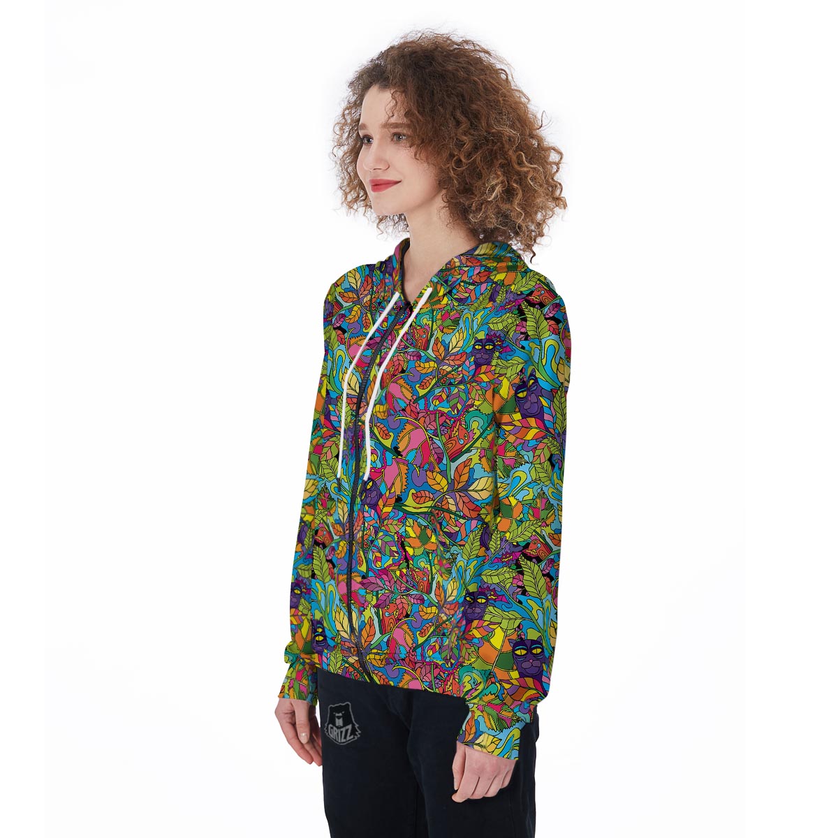 Psychedelic Jungle Forest Floral Women's Zip Up Hoodie-grizzshop