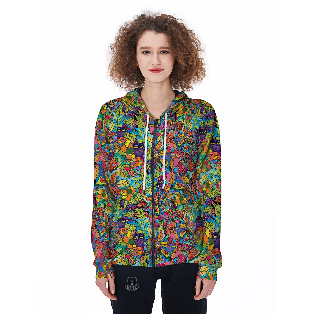 Psychedelic Jungle Forest Floral Women's Zip Up Hoodie-grizzshop