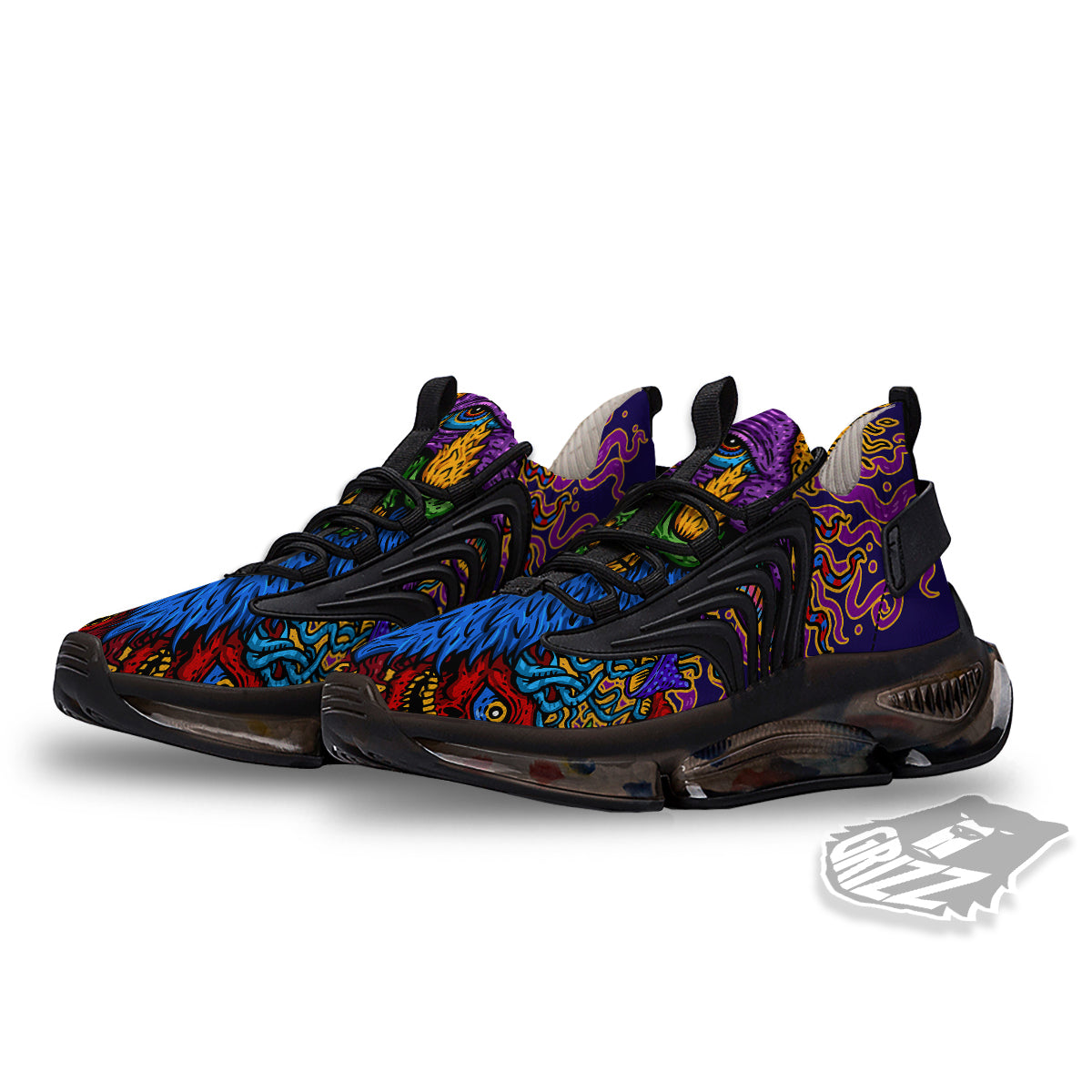 Psychedelic Magic Mushroom Print Black Gym Shoes-grizzshop