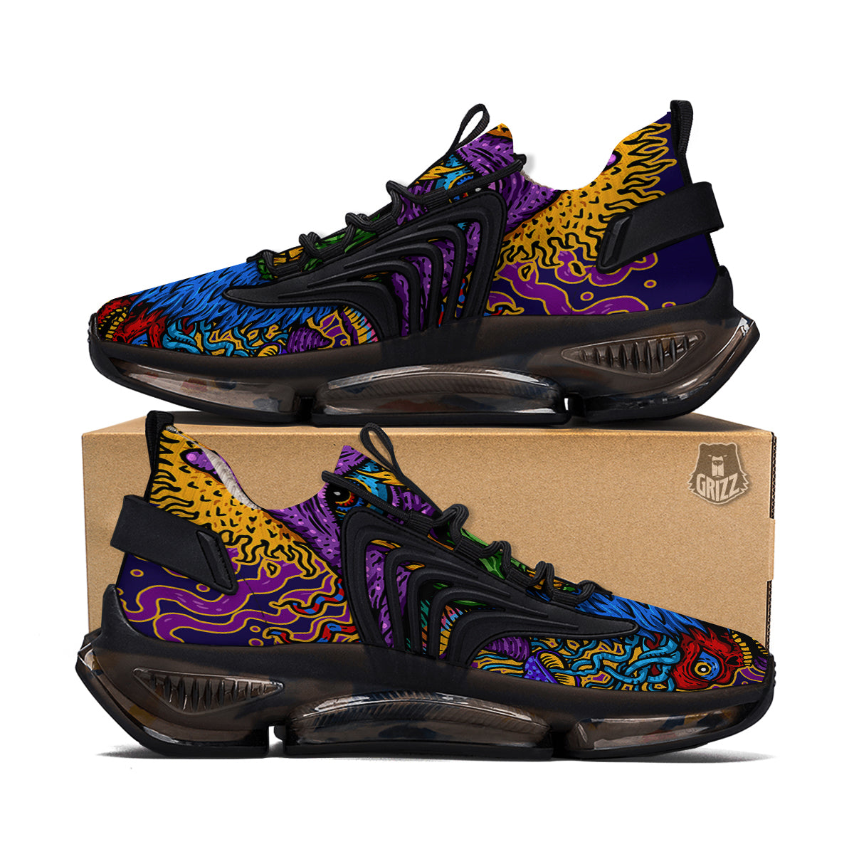 Psychedelic Magic Mushroom Print Black Gym Shoes-grizzshop