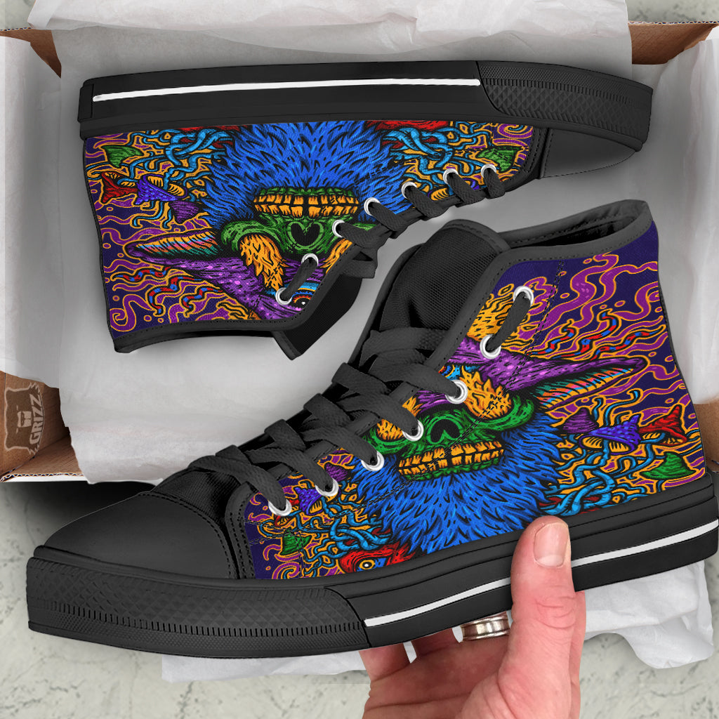 Psychedelic Magic Mushroom Print Black High Top Shoes-grizzshop