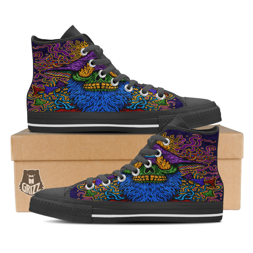 Psychedelic Magic Mushroom Print Black High Top Shoes-grizzshop