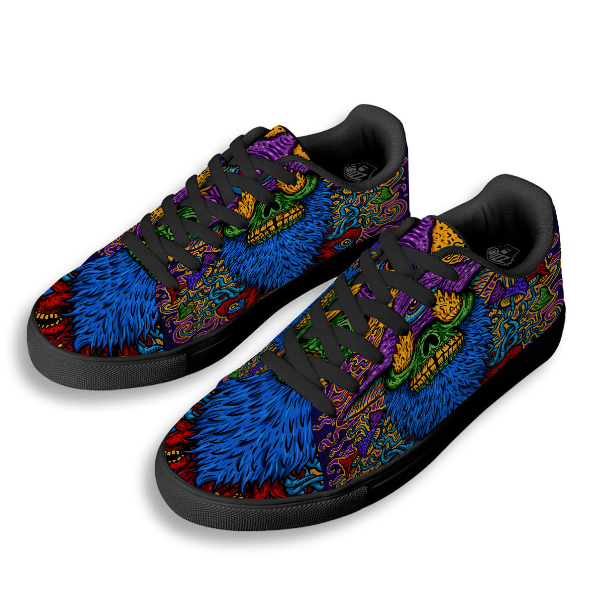 Psychedelic Magic Mushroom Print Black Low Top Sneakers-grizzshop