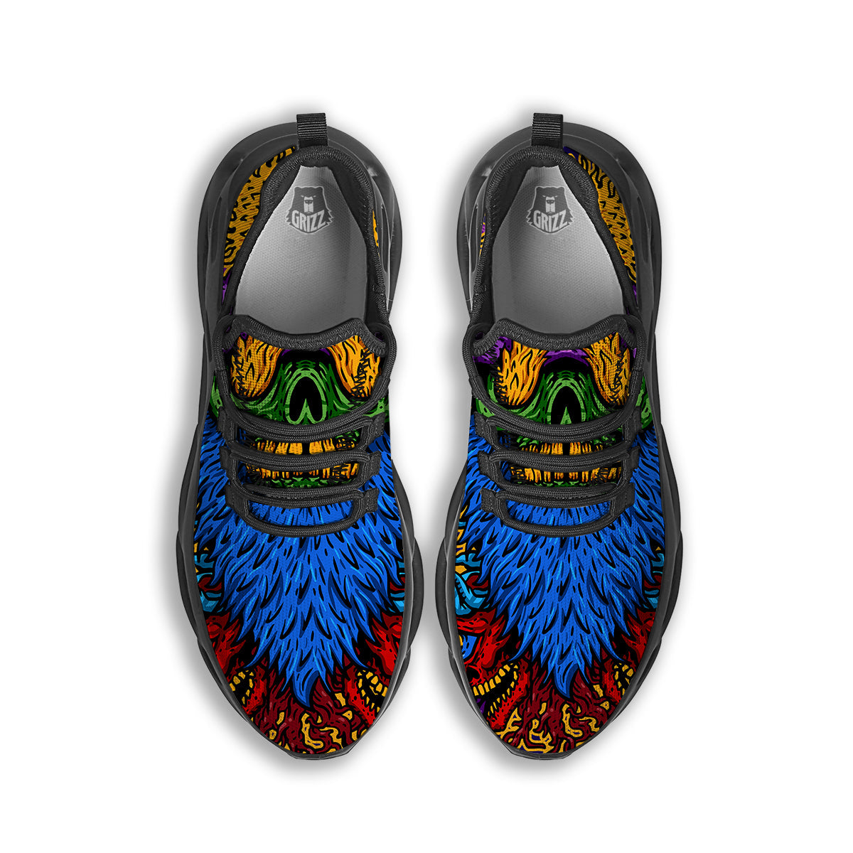 Psychedelic Magic Mushroom Print Black Running Shoes-grizzshop