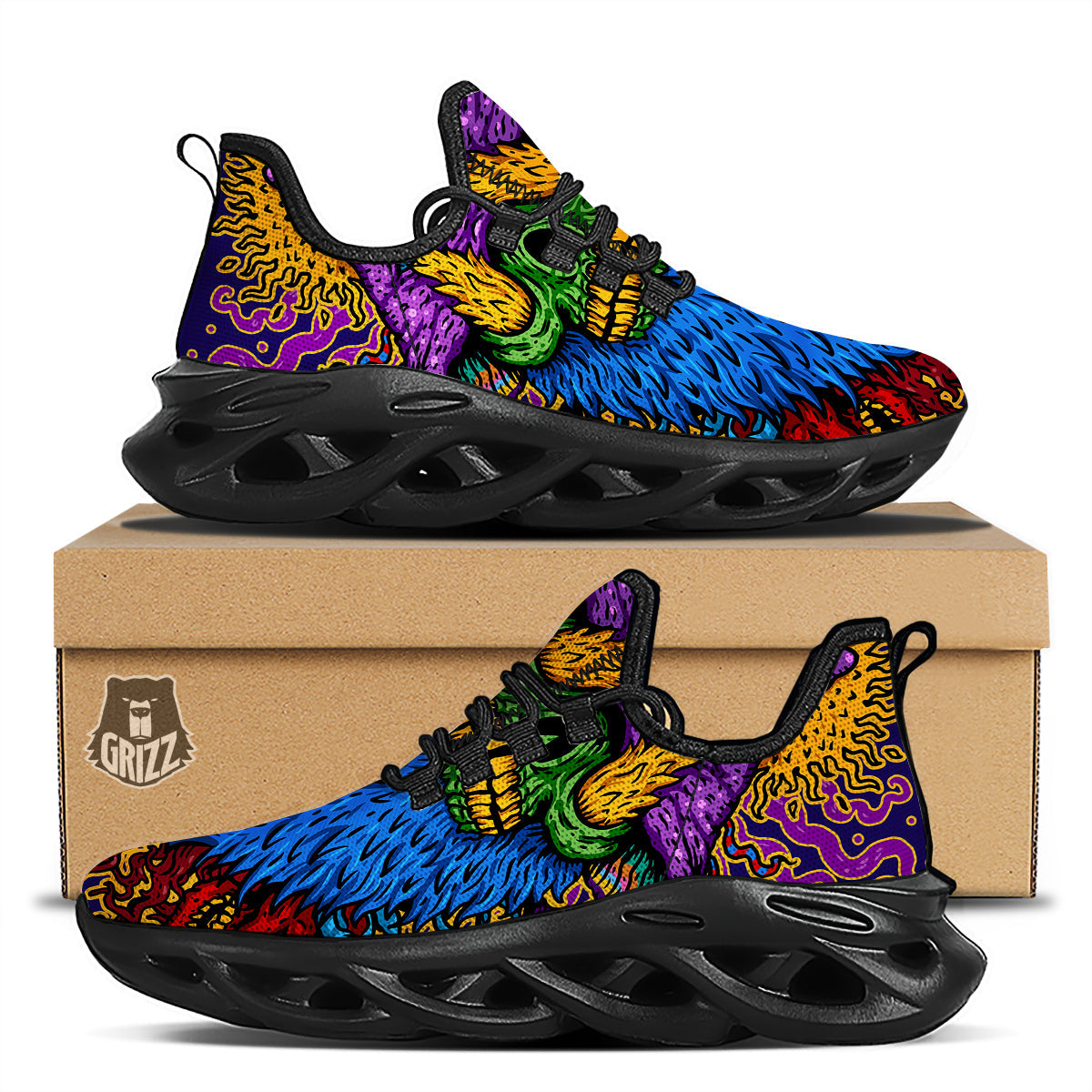 Psychedelic Magic Mushroom Print Black Running Shoes-grizzshop