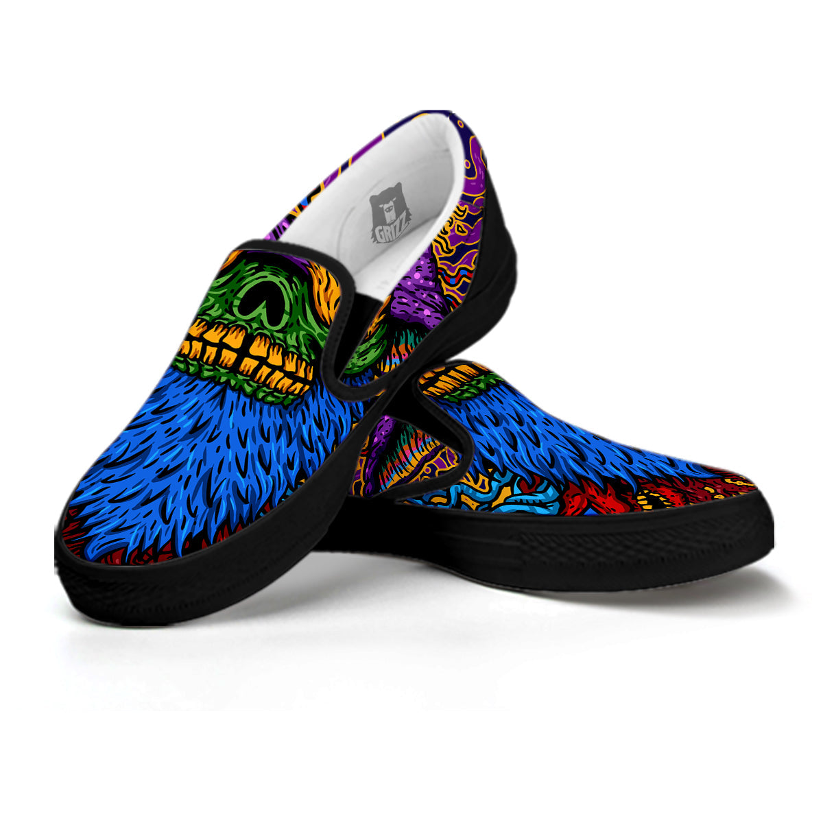 Psychedelic Magic Mushroom Print Black Slip On Shoes-grizzshop