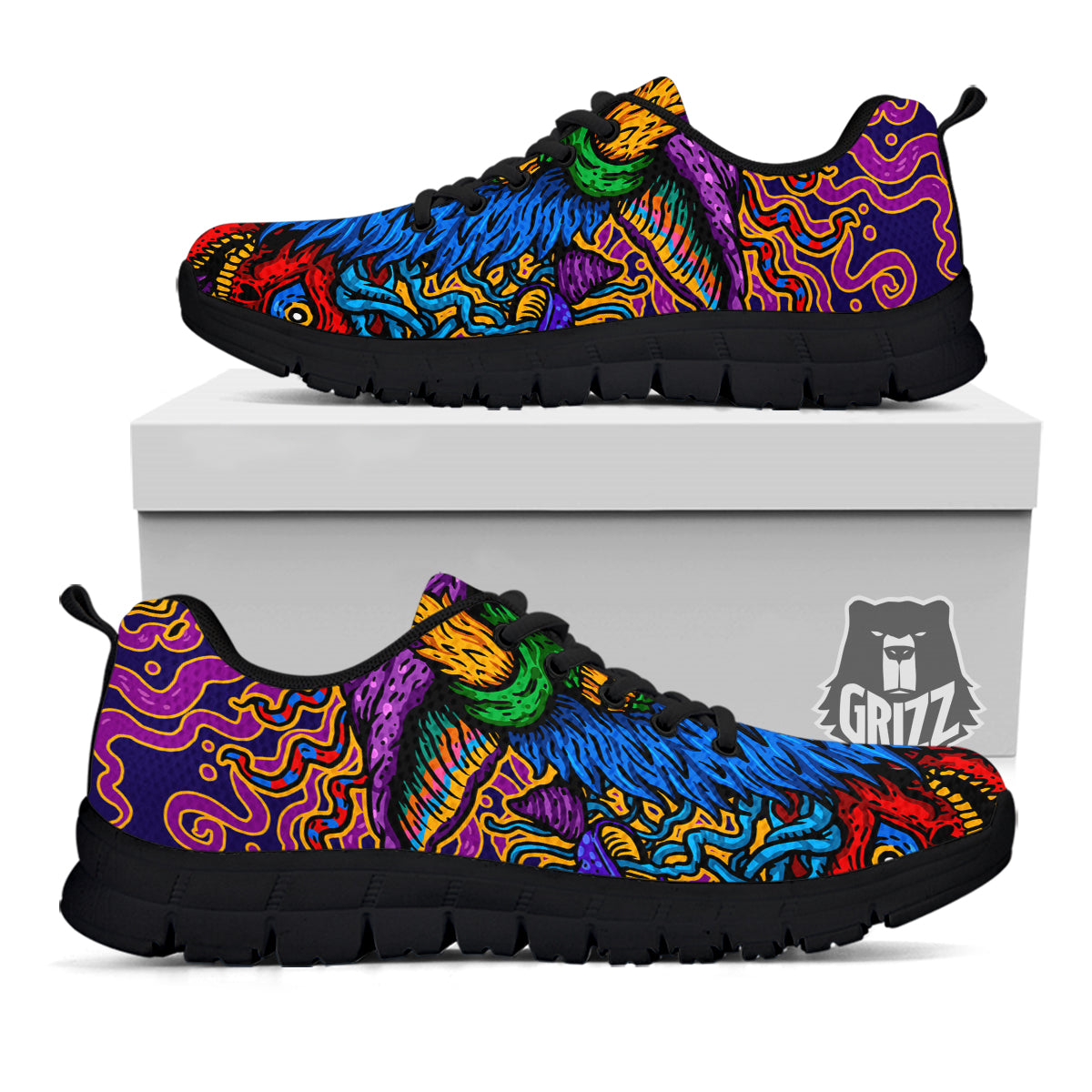 Psychedelic Magic Mushroom Print Black Sneaker-grizzshop