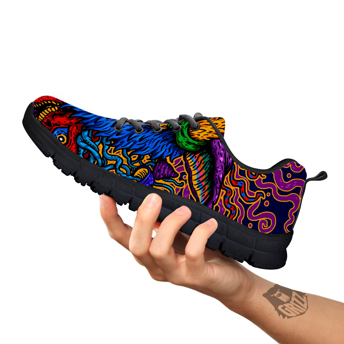 Psychedelic Magic Mushroom Print Black Sneaker-grizzshop