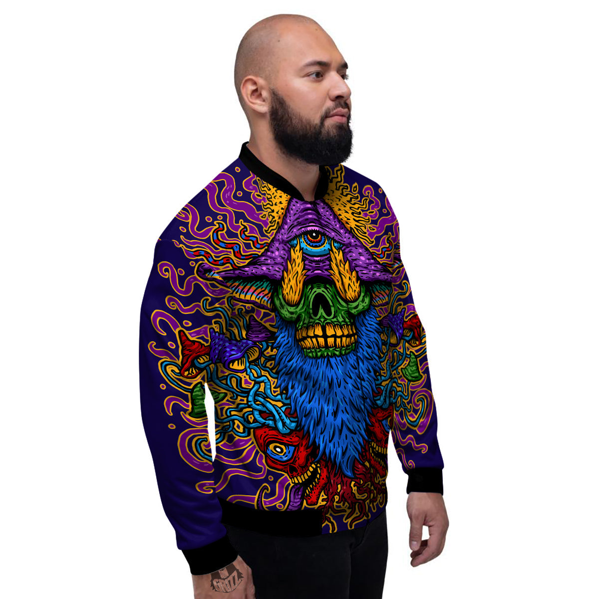 Psychedelic Magic Mushroom Print Men's Bomber Jacket-grizzshop