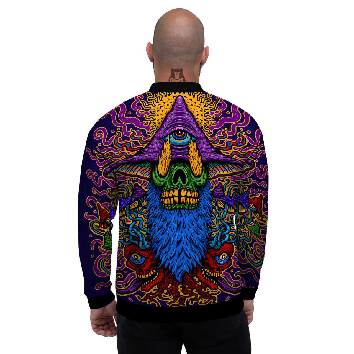 Psychedelic Magic Mushroom Print Men's Bomber Jacket-grizzshop