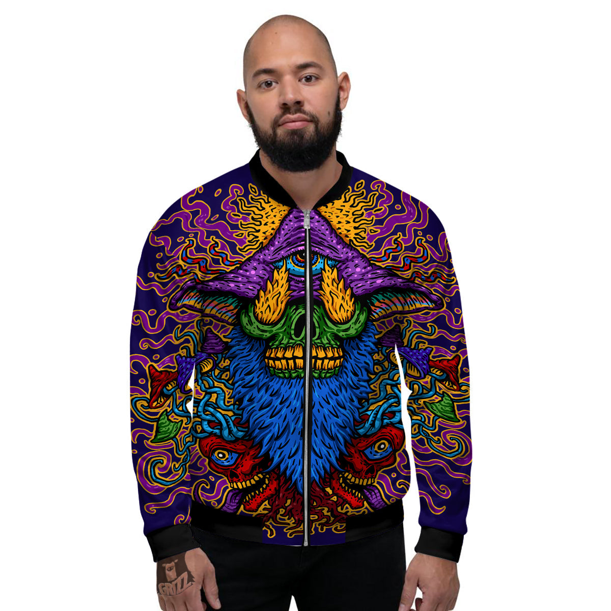 Psychedelic Magic Mushroom Print Men's Bomber Jacket-grizzshop