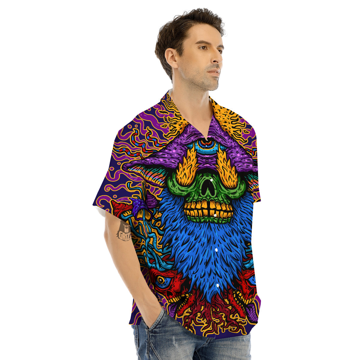 Psychedelic Magic Mushroom Print Men's Hawaiian Shirt-grizzshop