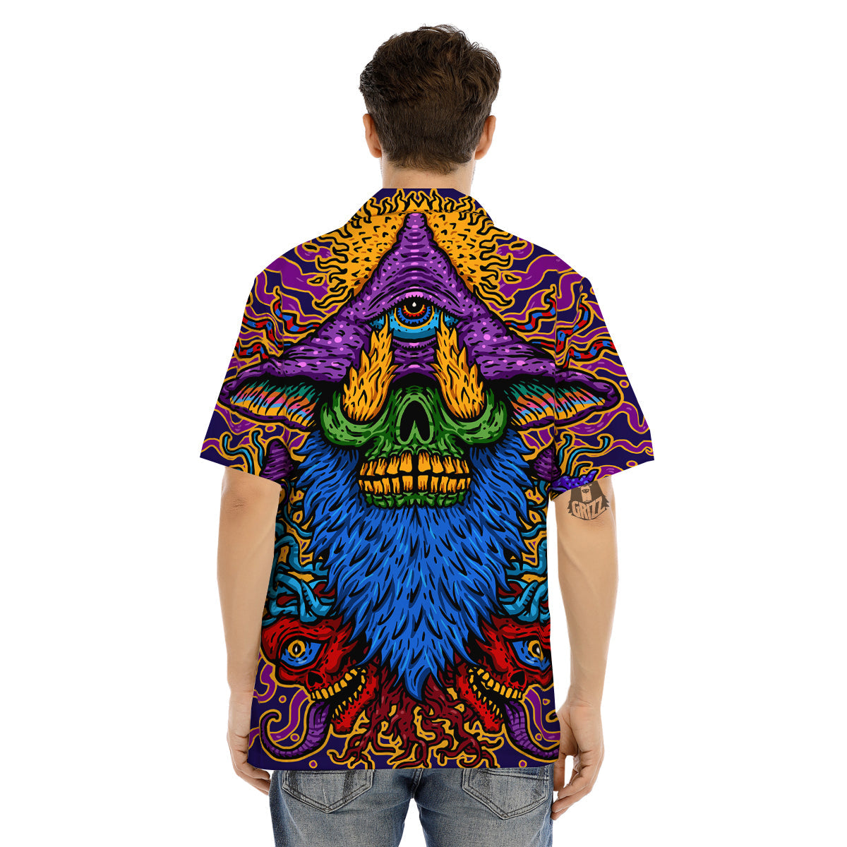 Psychedelic Magic Mushroom Print Men's Hawaiian Shirt-grizzshop