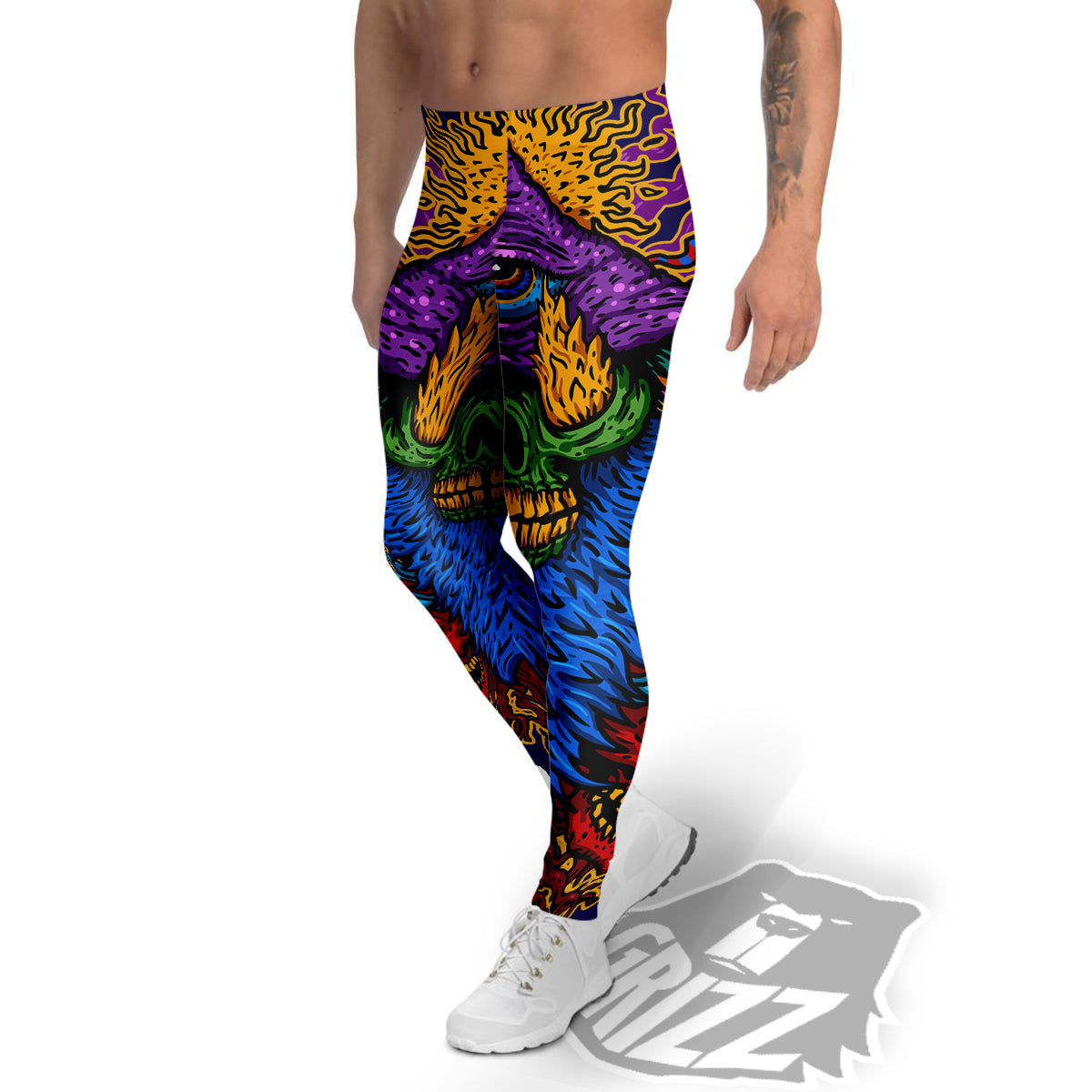 Psychedelic Magic Mushroom Print Men's Leggings-grizzshop