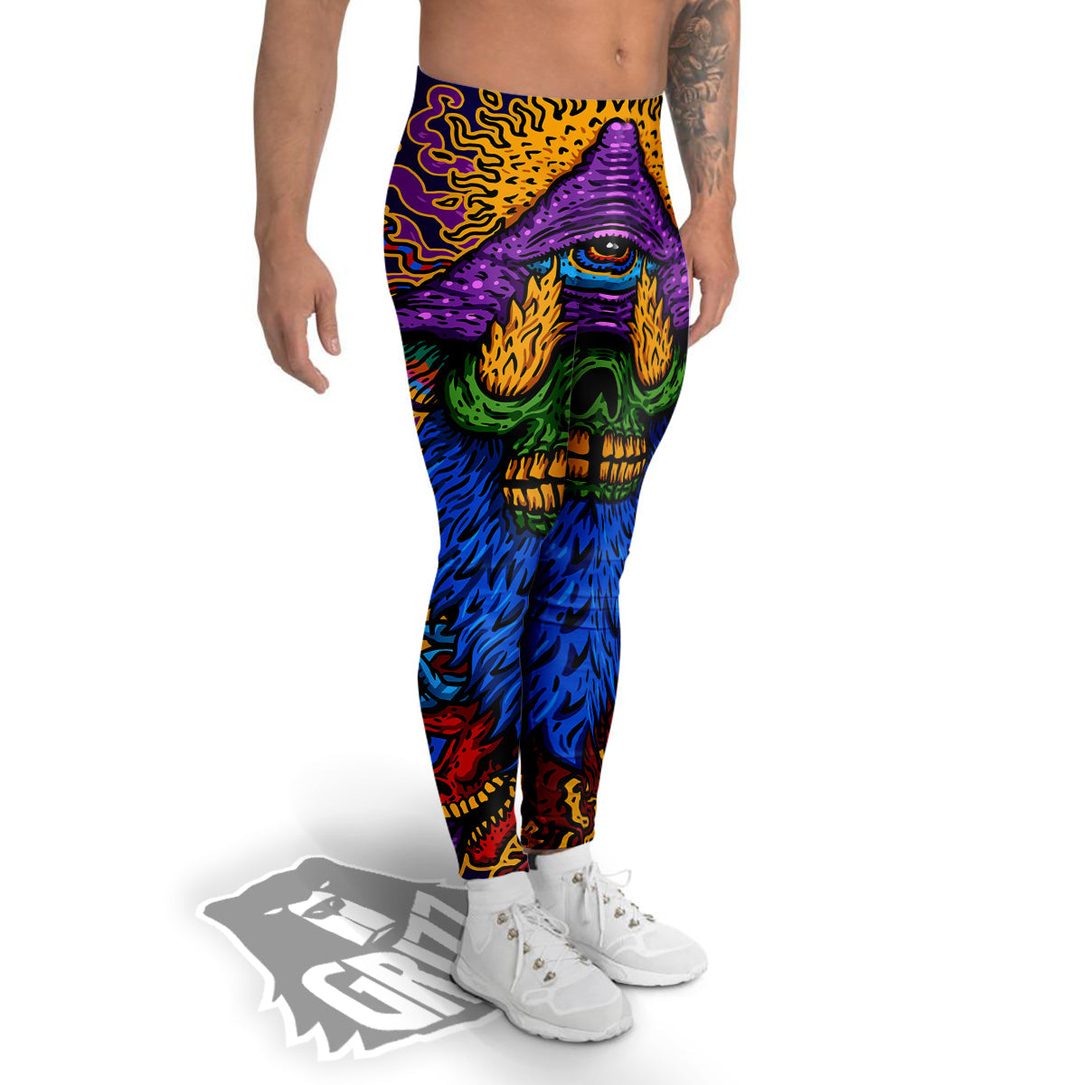 Psychedelic Magic Mushroom Print Men's Leggings-grizzshop