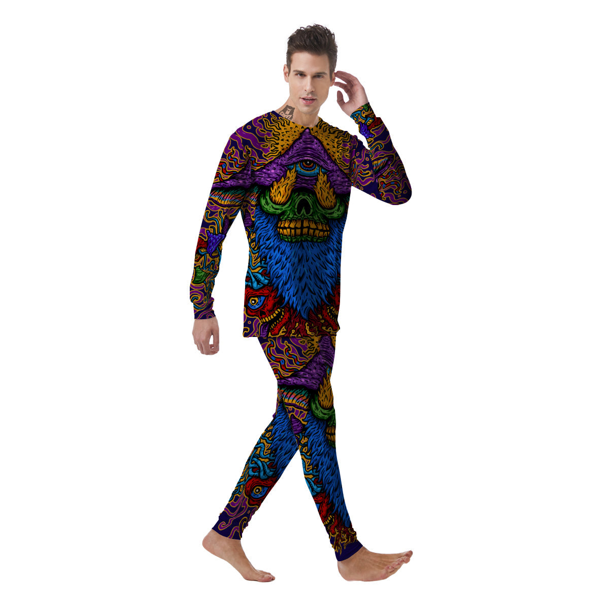 Psychedelic Magic Mushroom Print Men's Pajamas-grizzshop