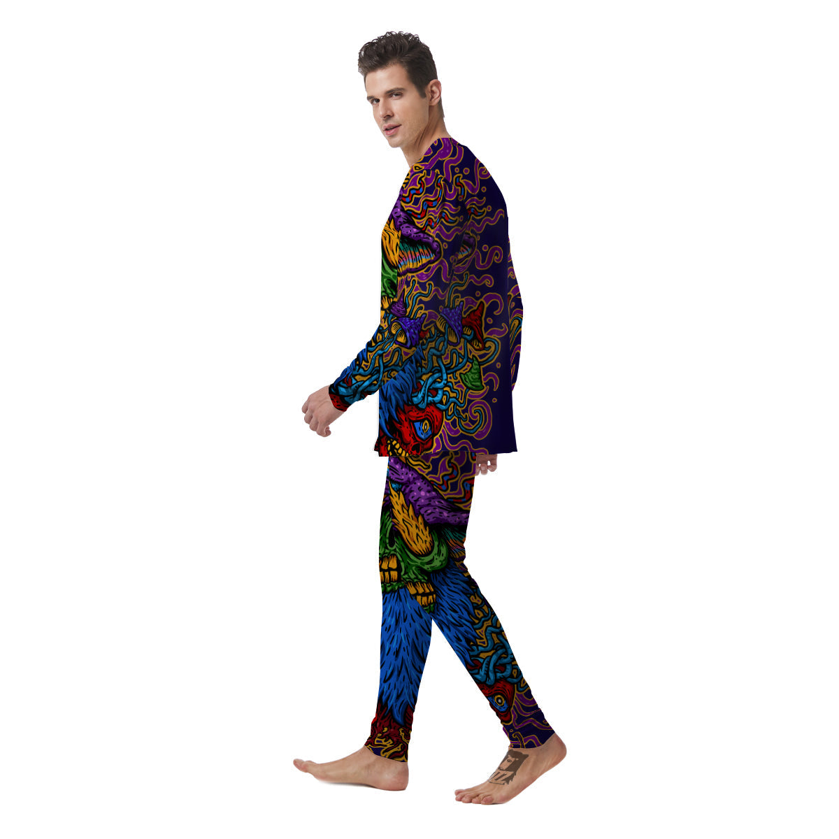 Psychedelic Magic Mushroom Print Men's Pajamas-grizzshop