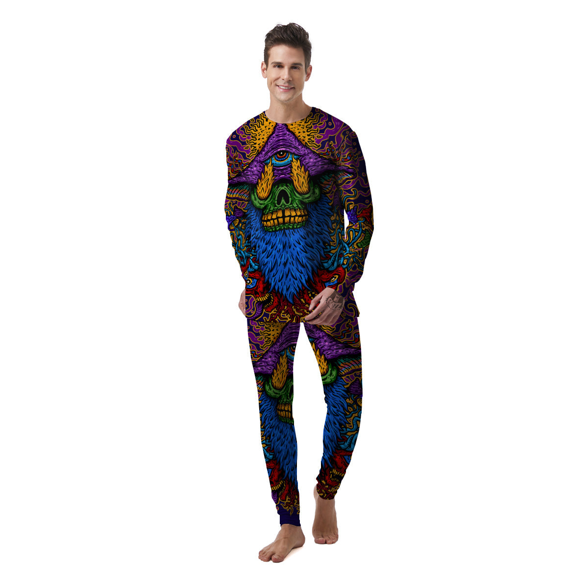 Psychedelic Magic Mushroom Print Men's Pajamas-grizzshop