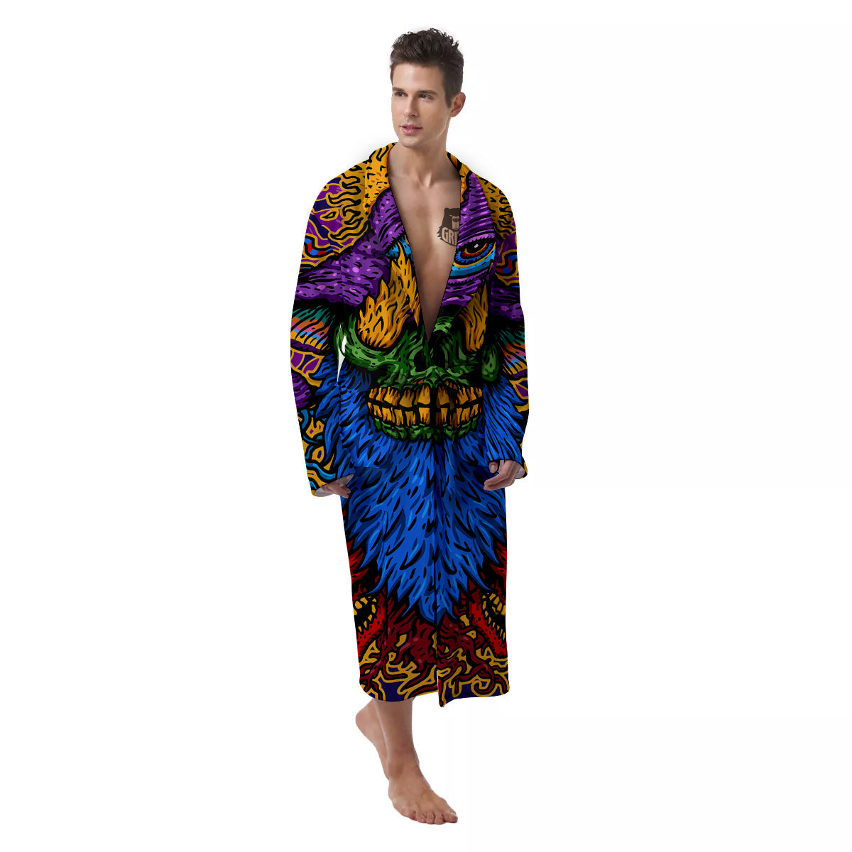 Psychedelic Magic Mushroom Print Men's Robe-grizzshop