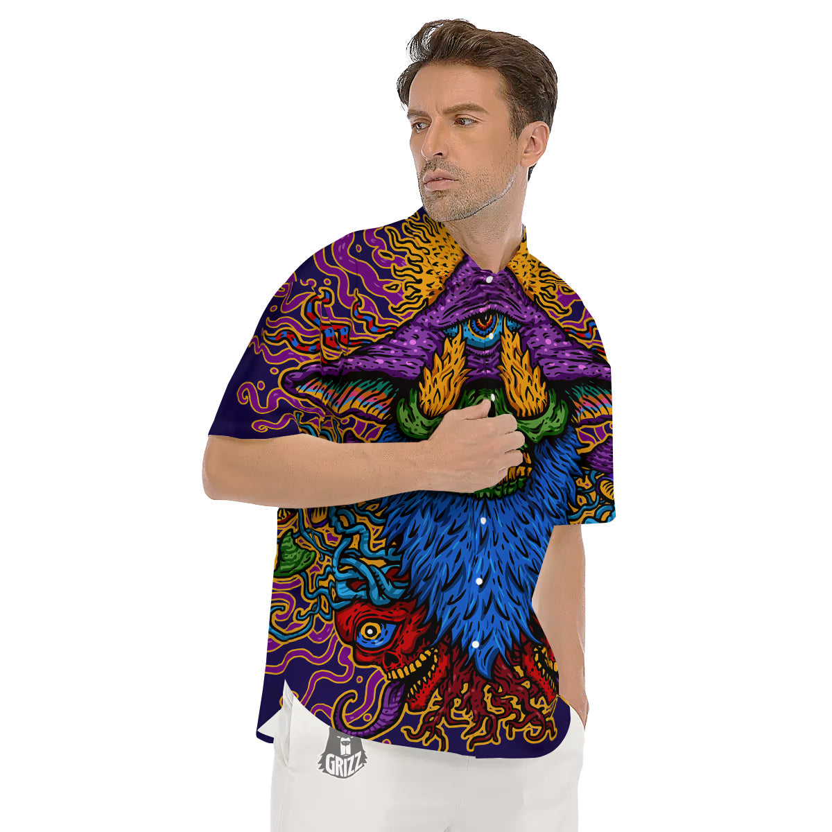 Psychedelic Magic Mushroom Print Men's Short Sleeve Shirts-grizzshop
