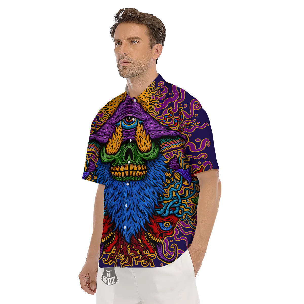 Psychedelic Magic Mushroom Print Men's Short Sleeve Shirts-grizzshop