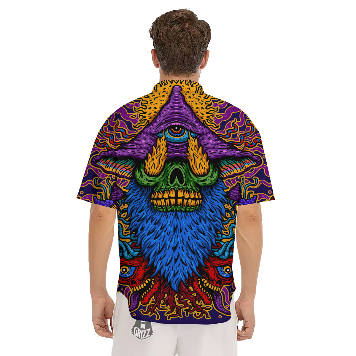 Psychedelic Magic Mushroom Print Men's Short Sleeve Shirts-grizzshop