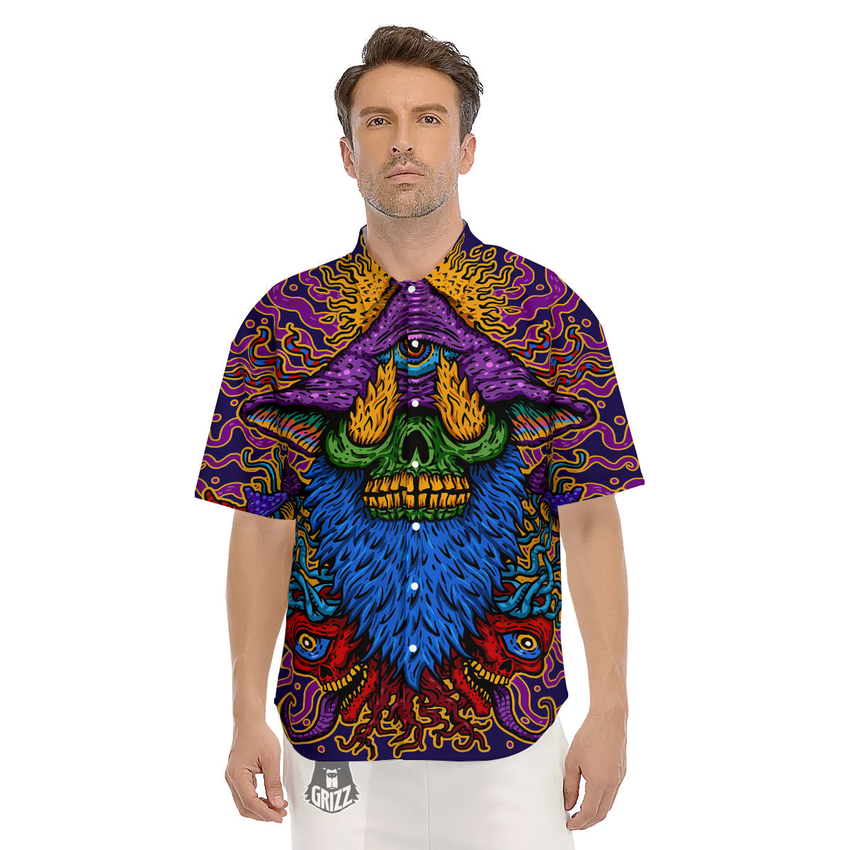 Psychedelic Magic Mushroom Print Men's Short Sleeve Shirts-grizzshop