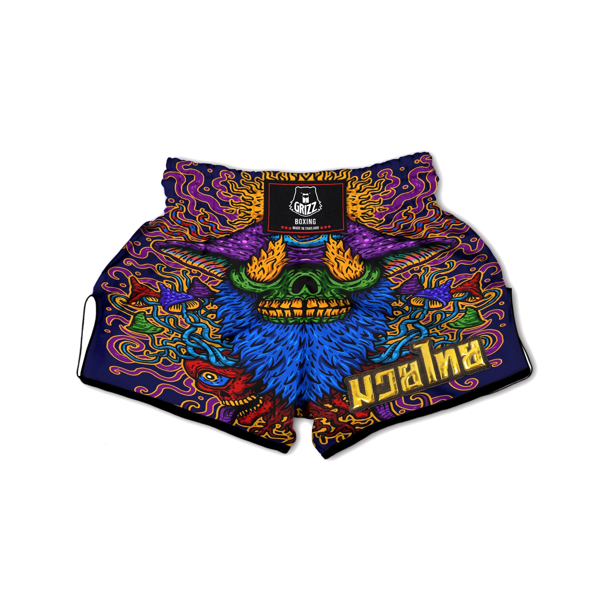 Psychedelic Magic Mushroom Print Muay Thai Boxing Shorts-grizzshop