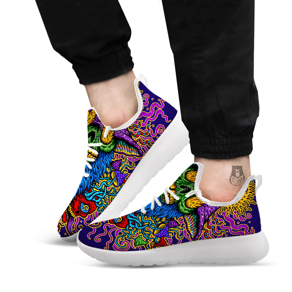 Psychedelic Magic Mushroom Print White Athletic Shoes-grizzshop