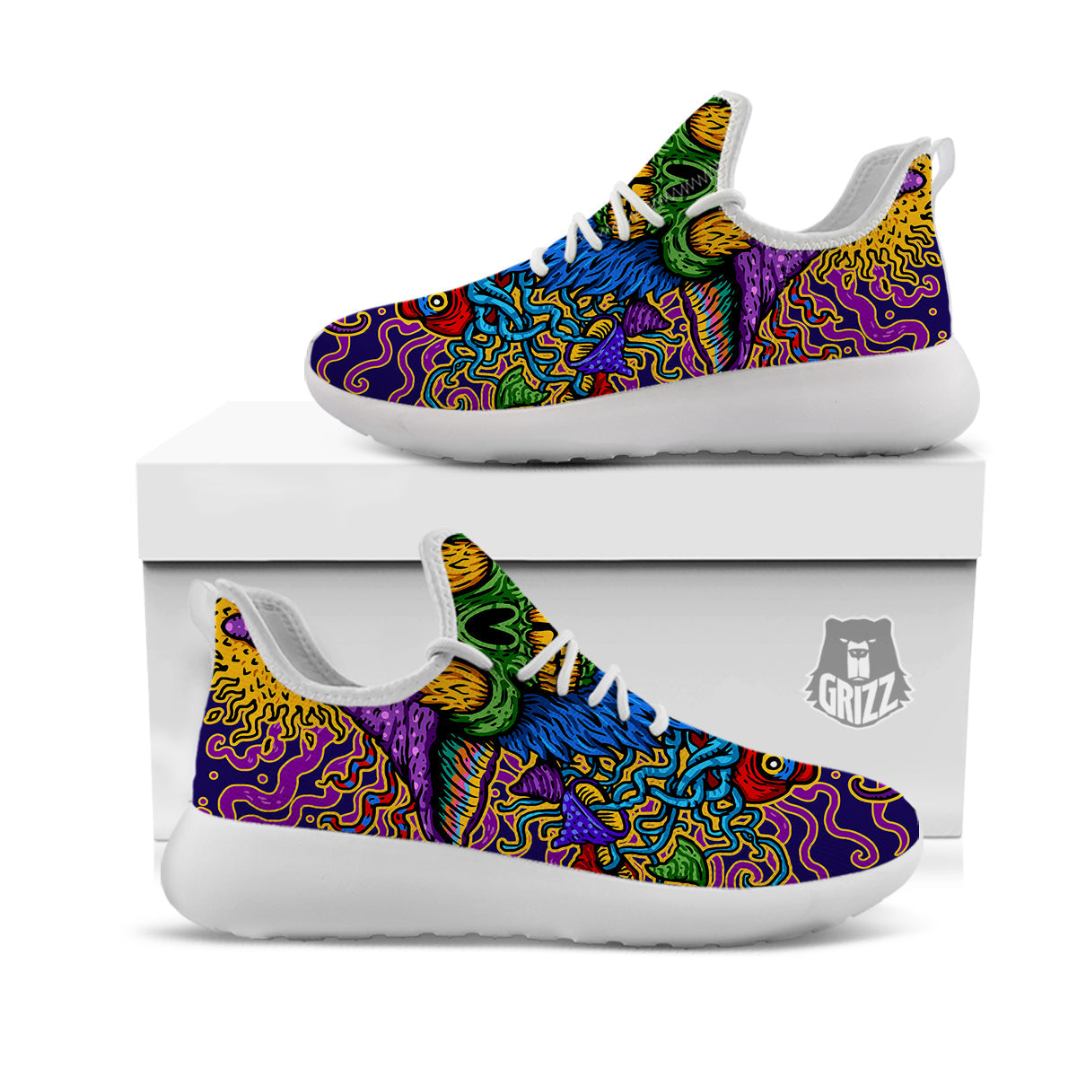 Psychedelic Magic Mushroom Print White Athletic Shoes-grizzshop