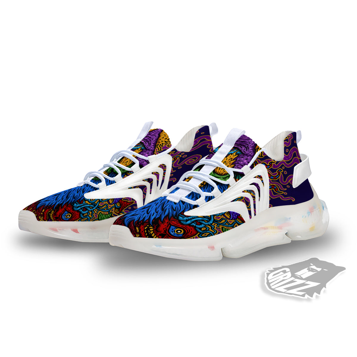 Psychedelic Magic Mushroom Print White Gym Shoes-grizzshop