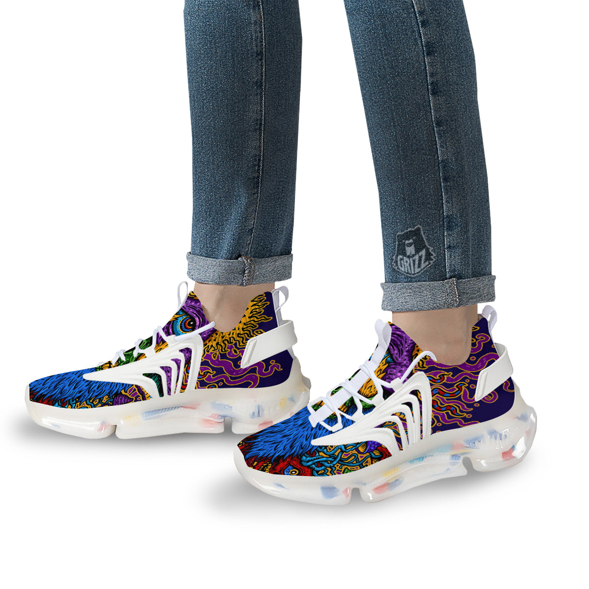 Psychedelic Magic Mushroom Print White Gym Shoes-grizzshop