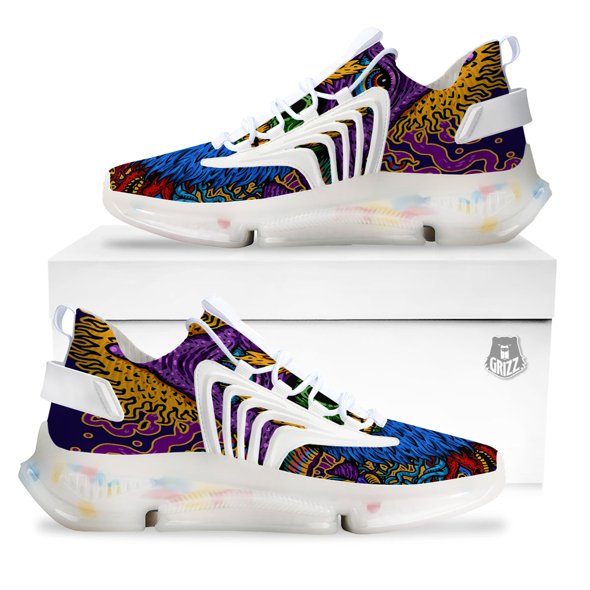 Psychedelic Magic Mushroom Print White Gym Shoes-grizzshop