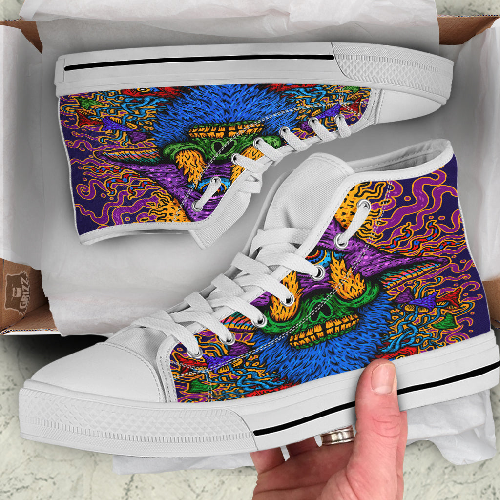 Psychedelic Magic Mushroom Print White High Top Shoes-grizzshop