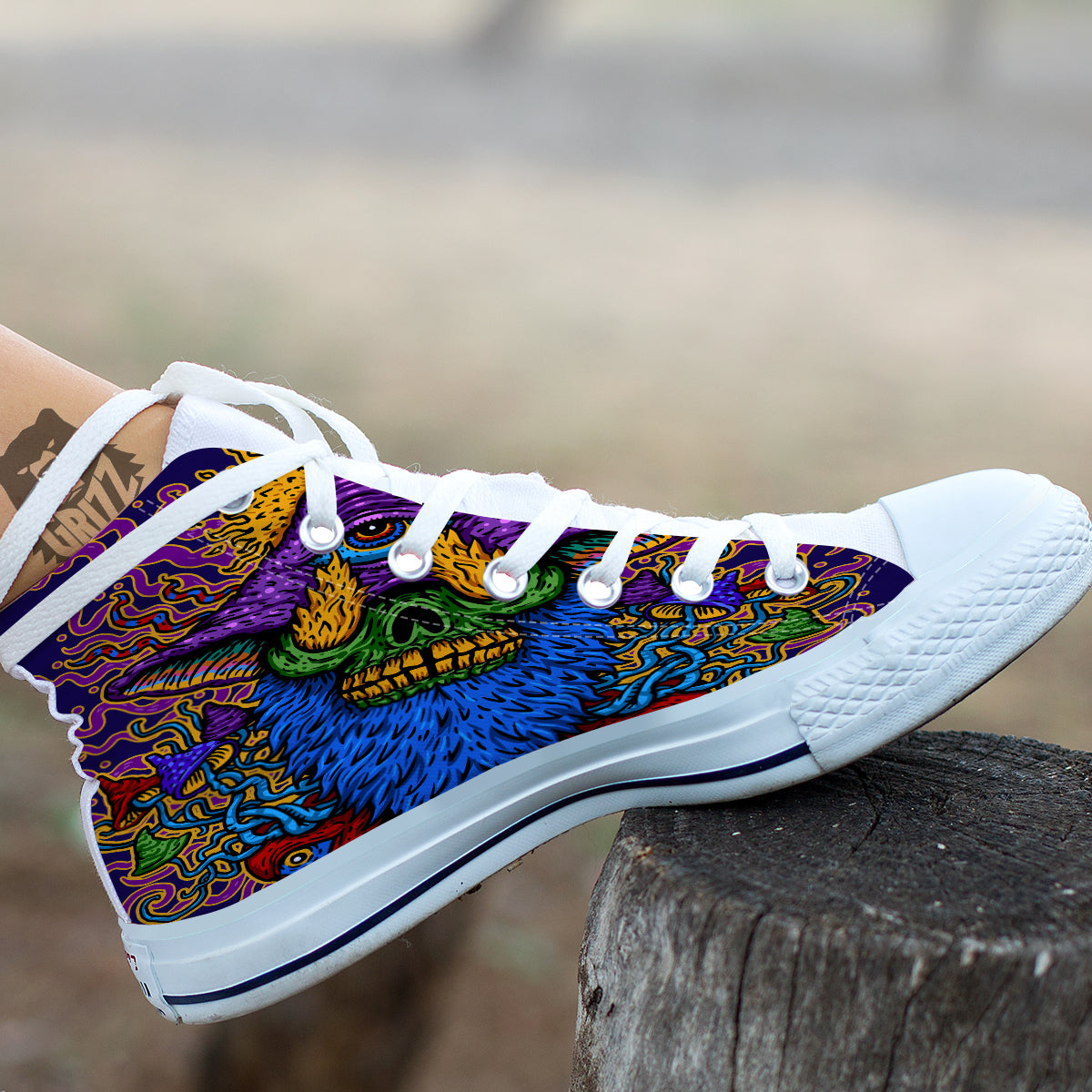 Psychedelic Magic Mushroom Print White High Top Shoes-grizzshop
