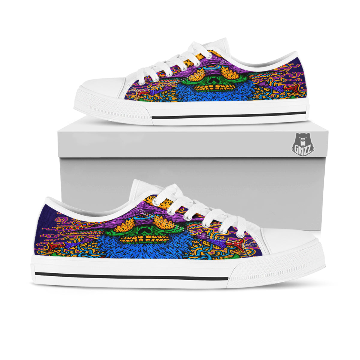 Psychedelic Magic Mushroom Print White Low Top Shoes-grizzshop