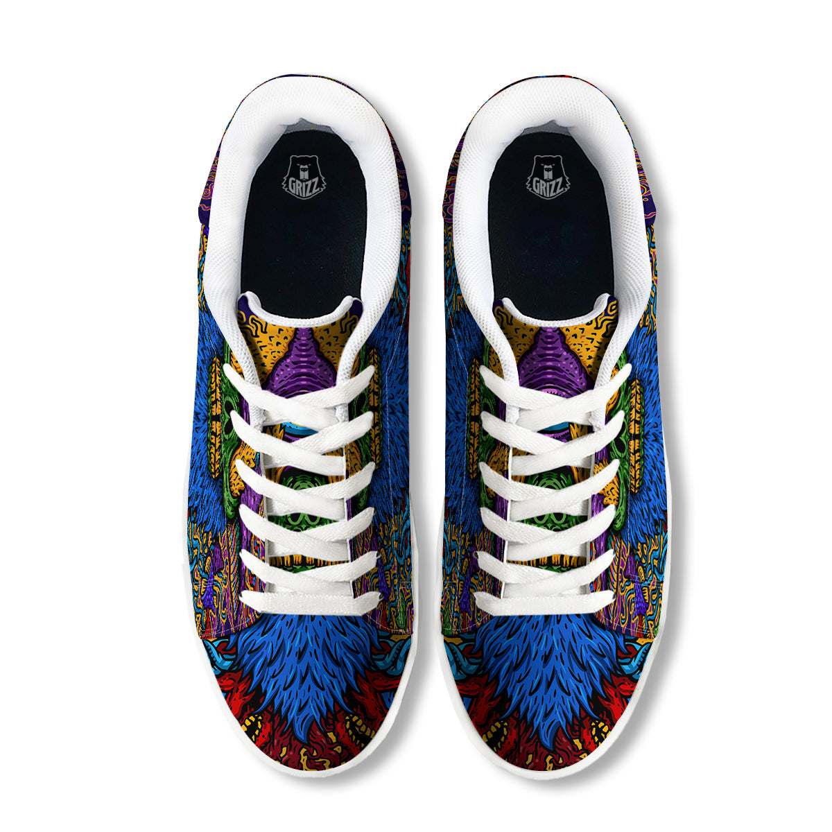Psychedelic Magic Mushroom Print White Low Top Sneakers-grizzshop