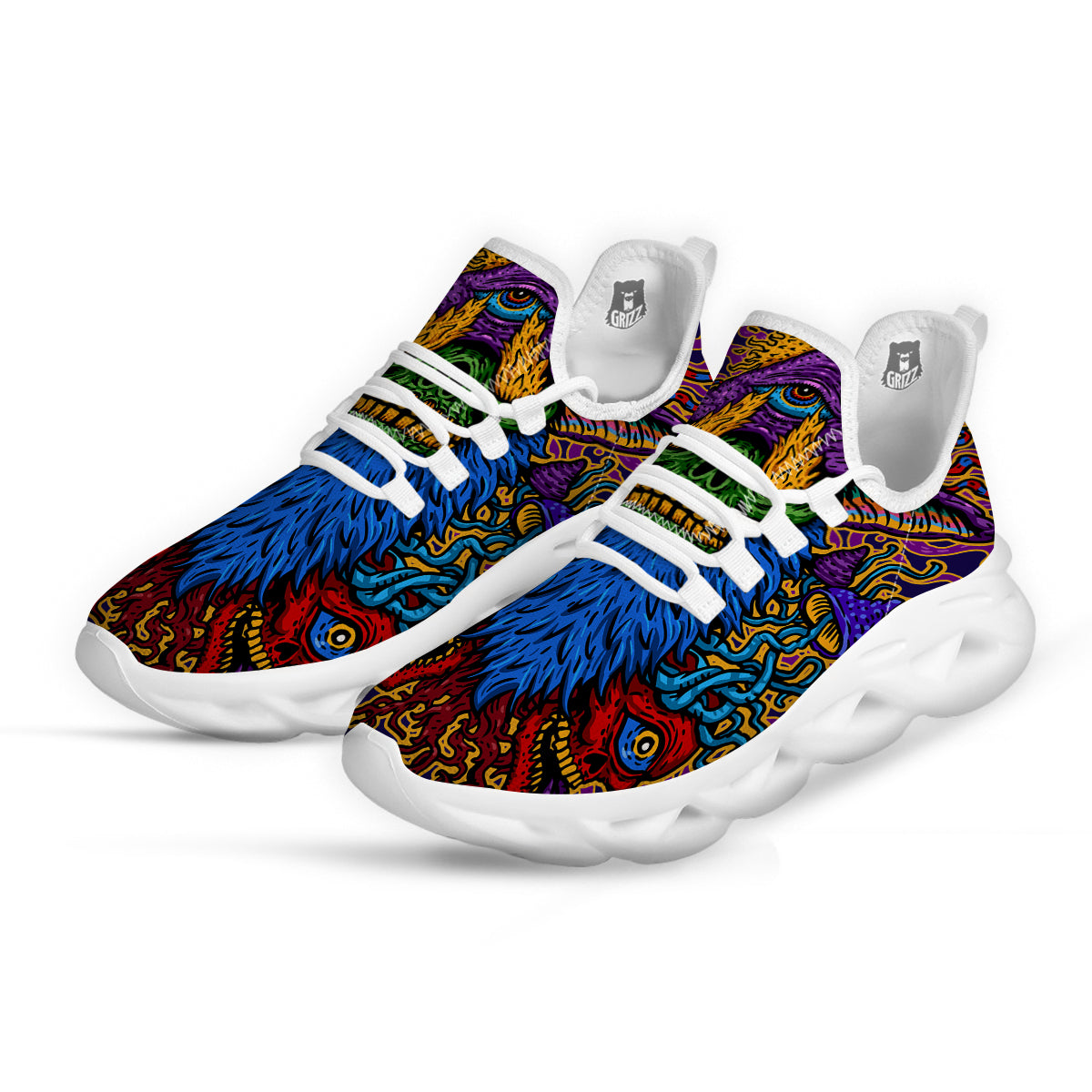 Psychedelic Magic Mushroom Print White Running Shoes-grizzshop
