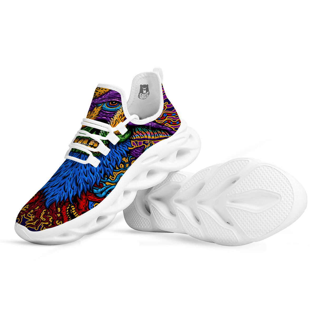 Psychedelic Magic Mushroom Print White Running Shoes-grizzshop
