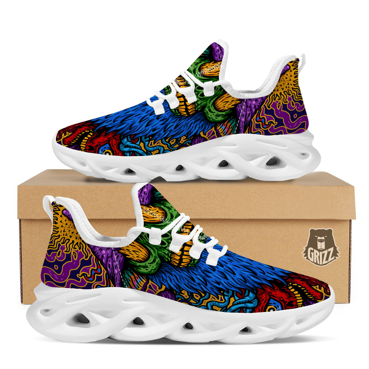 Psychedelic Magic Mushroom Print White Running Shoes-grizzshop