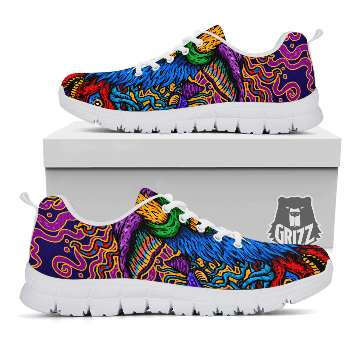 Psychedelic Magic Mushroom Print White Sneaker-grizzshop