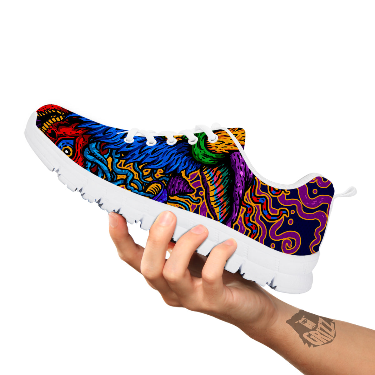 Psychedelic Magic Mushroom Print White Sneaker-grizzshop