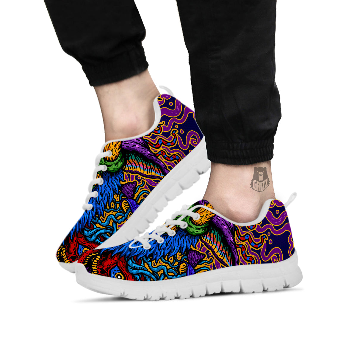 Psychedelic Magic Mushroom Print White Sneaker-grizzshop
